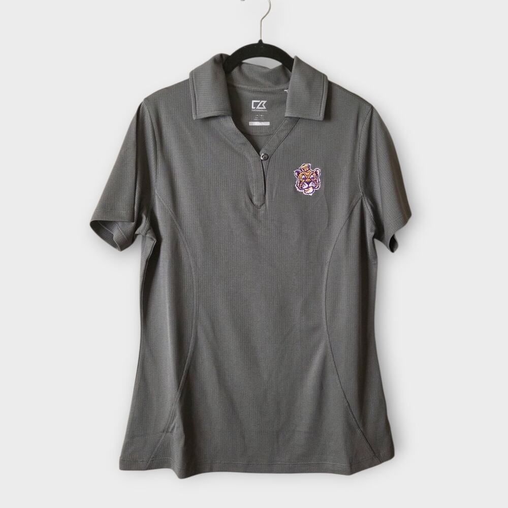 NEW LSU Women's Textured Polo Gray Medium Vintage Embroidered Tiger